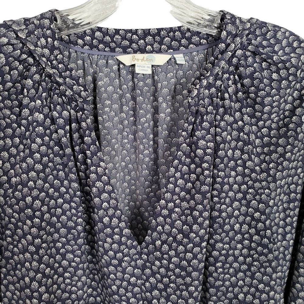 Boden Size 12 12R Blouse Peasant Boho Puff Sleeve Ribbon Tie Keyhole Blouson - Picture 6 of 7
